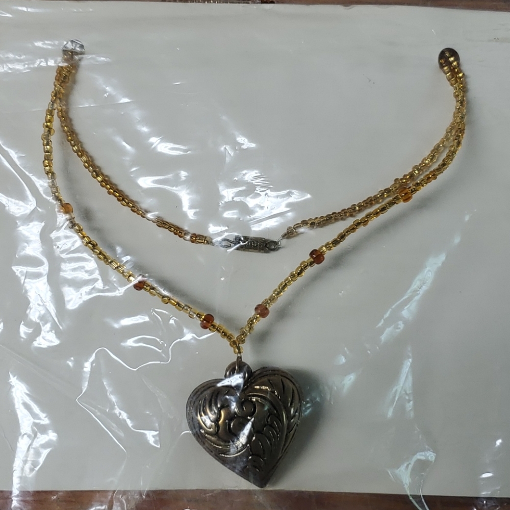 Vintage Beaded Neclace with Silver Heart